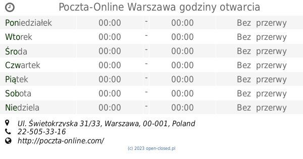 Poczta Online Warszawa Godziny Otwarcia Ul Świętokrzyska 3133 8536